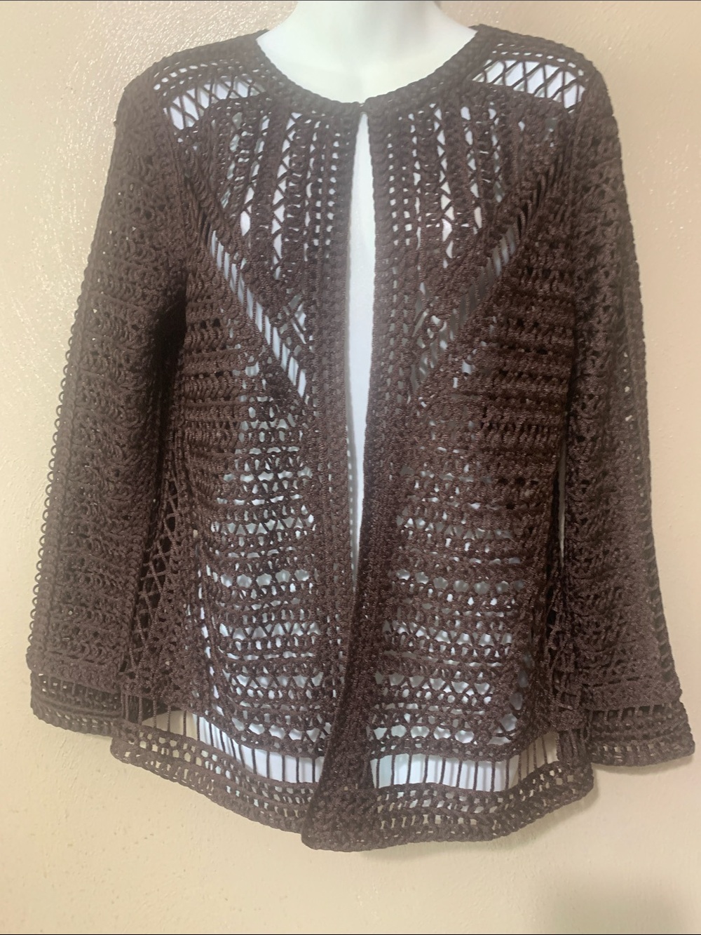 Berek size M Open-Front Crochet Cardigan Sweater - Dark Brown - Picture 2 of 6